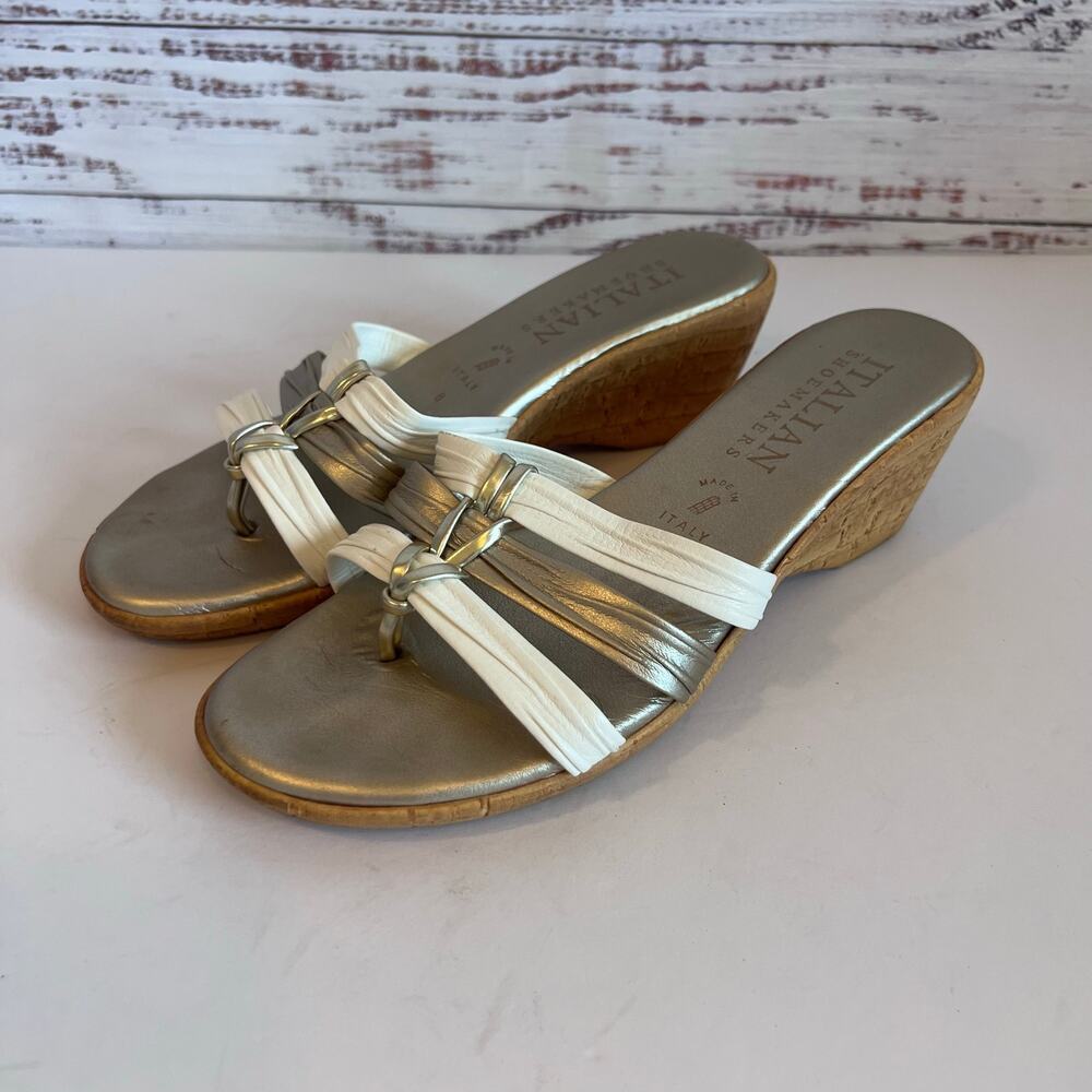 ITALIAN SHOEMAKER SANDY WEDGE SLIDE METALLIC PLATINUM WHITE SIZE 8